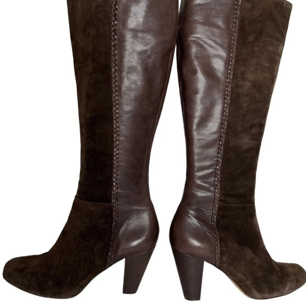 Antonio Melani Women’s 8.5 M Leather Suede Boot Boots Brown Zip 18.5 Tall Sexy